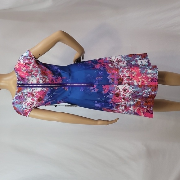 ADRIANNA Pappell Blue white Pink Floral Dress - Picture 10 of 12